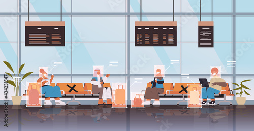 detection and identification of people in airport terminal facial recognition system AI analyze big data concept