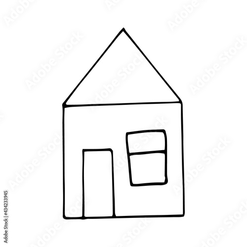 house doodle style decor icon. hand drawn, nordic, scandinavian. vector, minimalism, monochrome. sticker, poster, card. building.