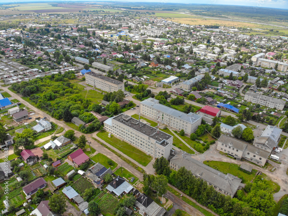 Aerial view of the central hospital (Sovetsk, Kirov region, Russia)