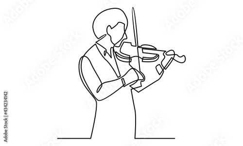 Continue line of male violinist performing to play violin vector illustration