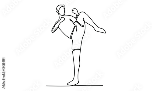 Continue line of man doing muay thai vector illustration