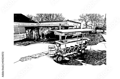 Building view with landmark of Fort Collins is a city in northern Colorado. Hand drawn sketch illustration in vector.