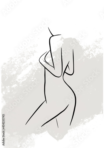 Abstract illustration. Poster. Drawing of a woman in one line. photo