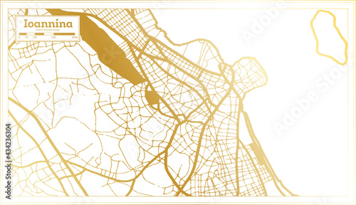 Ioannina Greece City Map in Retro Style in Golden Color. Outline Map.