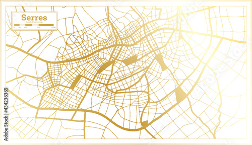 Serres Greece City Map in Retro Style in Golden Color. Outline Map.