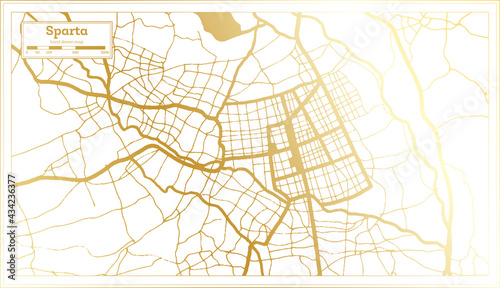 Sparta Greece City Map in Retro Style in Golden Color. Outline Map.