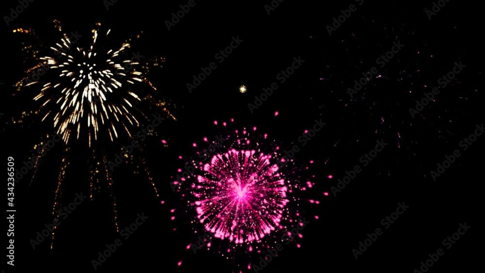 4K. loop seamless of real fireworks background. abstract blur of real golden shining fireworks with bokeh lights in the night sky. glowing fireworks show. New year's eve fireworks celebration. 4K. loop seamless of real fireworks background. abstract blur of real golden shining fireworks with bokeh lights in the night sky. glowing fireworks show. New year's eve fireworks celebration.
