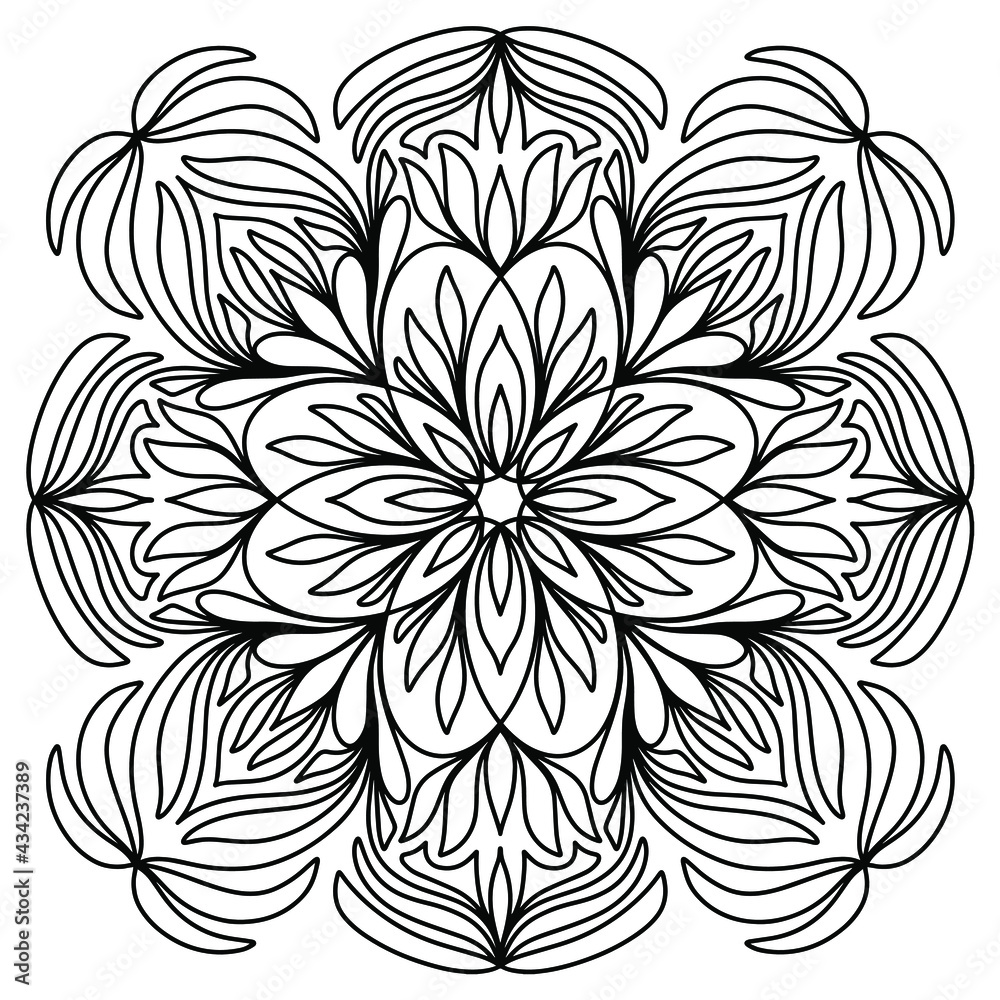 Easy mandala like flower or star, basic and simple mandalas Coloring Book for adults, seniors, and beginner. Digital drawing. Floral. Flower. Oriental. Book Page. Vector.	