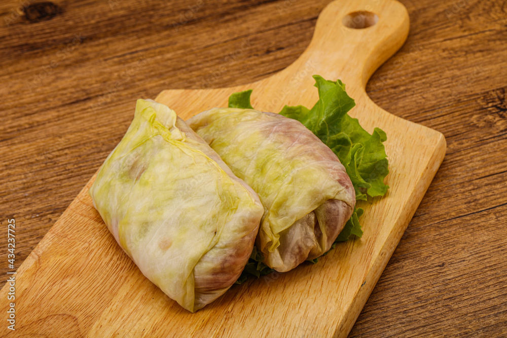 Homemade raw stuffed cabbage with meat Homemade raw stuffed cabbage with meat