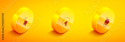 Set Isometric Beet, Broccoli and Tomato icon. Vector