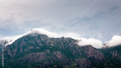 Wonderful monsoon climate with Misty white clouds mountain background. TAADAHAI MALAI in Thittuvilai near NAGERCOIL, KANYAKUMARI DISTRICT, Tamil Nadu. INDIA.