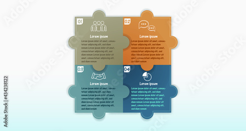 Jigsaw Vector illustration Data Business. chart of graph, diagram with steps, options, parts or processes. template for presentation. Creative design for infographic.
