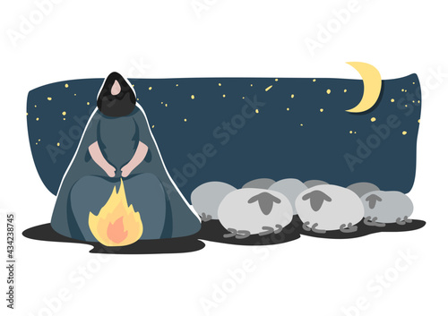 Draw cartoon Jesus and lambs as a vector, able to be used with various media and designs.