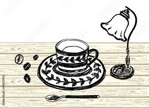 カフェタイムのイラスト素材。コーヒーを飲む豊かな時間。