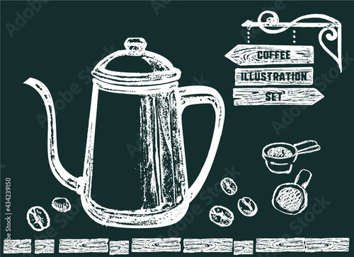 カフェタイムのイラスト素材。コーヒーをいれる豊かな時間。