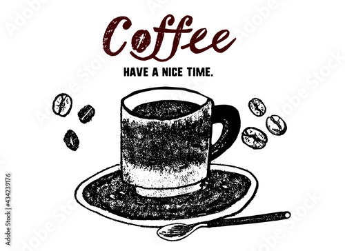 カフェタイムのイラスト素材。コーヒーを飲む豊かな時間。