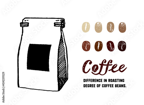 コーヒー豆のイラスト素材。焙煎したコーヒー。