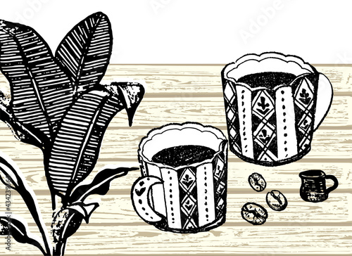 カフェタイムのイラスト素材。コーヒーを飲む豊かな時間。