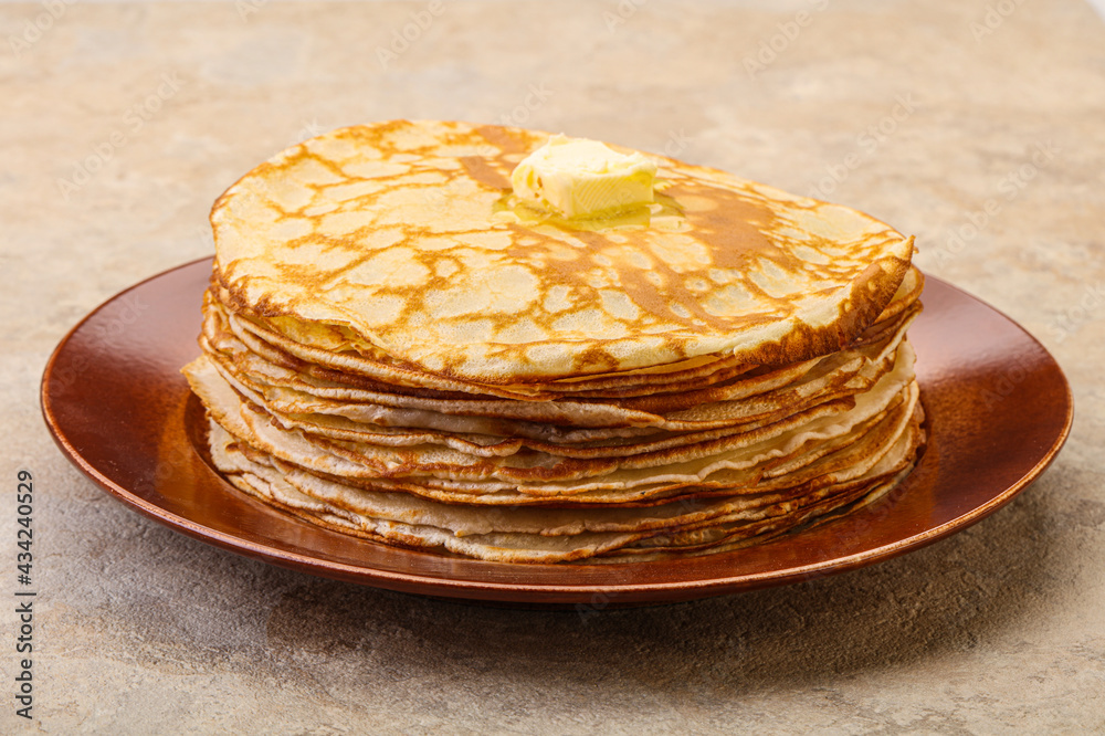 Stack of Russian traditonal pancakes Stack of Russian traditonal pancakes