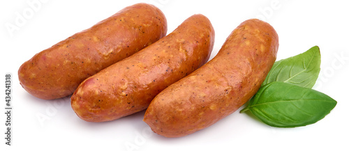 Smoked sausages, isolated on white background. High resolution image.