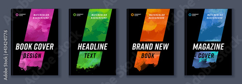 Watercolor booklet brochure colourful abstract layout cover design template bundle set with black background