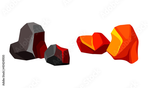 Volcanic Rock as Formed Lava with Rough and Solid Stones Vector Set