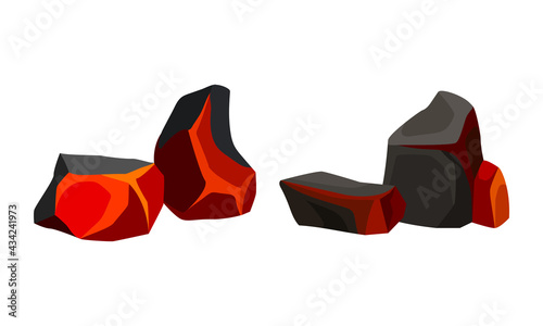 Volcanic Rock as Formed Lava with Rough and Solid Stones Vector Set
