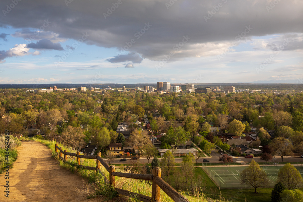 Boise Idaho skyline in Spring. View from Camel's Back Park.