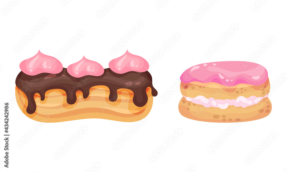 Sweet and Yummy Creamy Eclair Dessert Vector Set Sweet and Yummy Creamy Eclair Dessert Vector Set