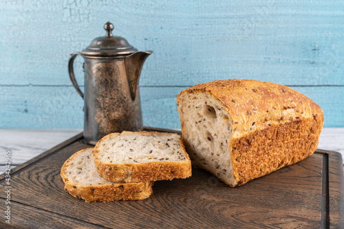 Handmade natural grain bread in the range