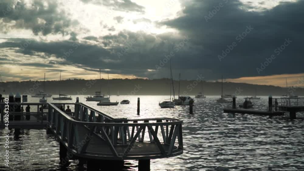 Watsons Bay Ferry Wharf Located In New South Wales, Australia At Sundown. wide shot