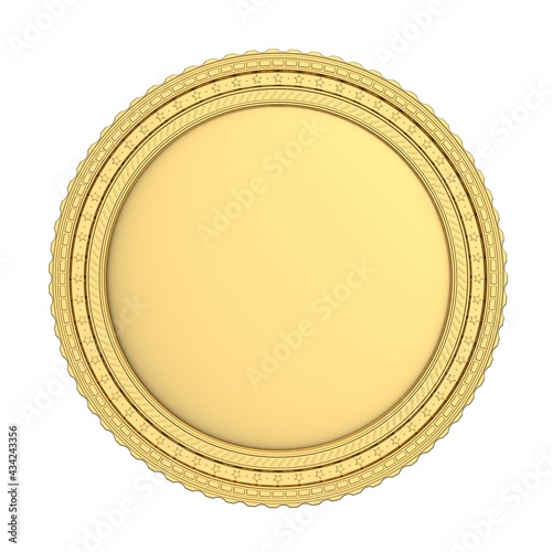 Blank coin. Coin sign. Blank medal. Medal isolated on white background. Honor prize. Isolated medal. Trophy for winner and champion. 3D illustration.