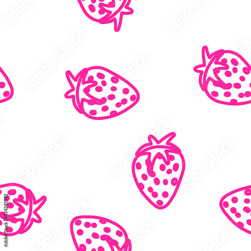Hand drawn vector illustration of strawberry in abstract doodle style. Seamless pattern for wall paper, textile, fabrics, wrapping paper and endless background.