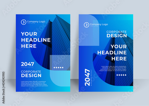 Modern blue gradient cover template with line geometric elements and shapes. Blue corporate identity cover business vector design, Flyer brochure advertising abstract background, Leaflet Modern poster