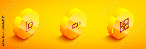 Set Isometric Emergency phone call, Ultrasound and Pills in blister pack icon. Vector