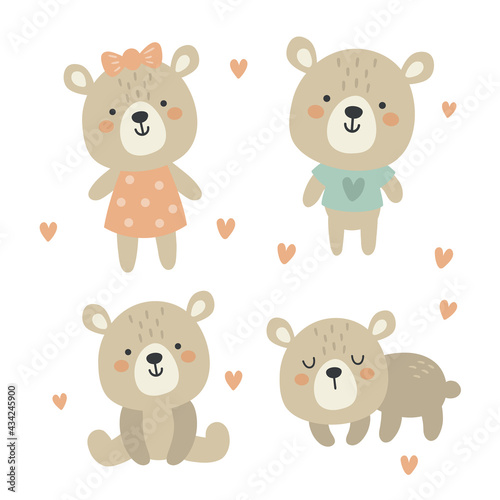 Fototapeta Naklejka Na Ścianę i Meble -  cute vector set of funny baby bears for kids