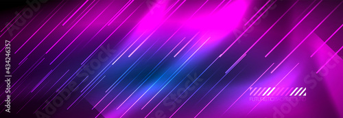 Neon glowing lines  magic energy and light motion background. Vector wallpaper template