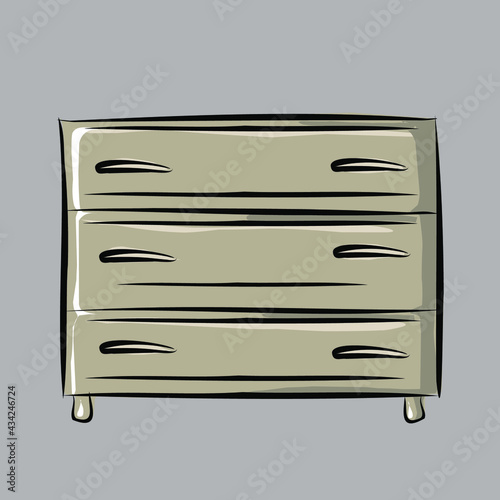 Living room, bedroom, chest of drawers, storage of things, a flower in a pot. Organization of space, interior, comfort, furniture. Isolated vector objects.