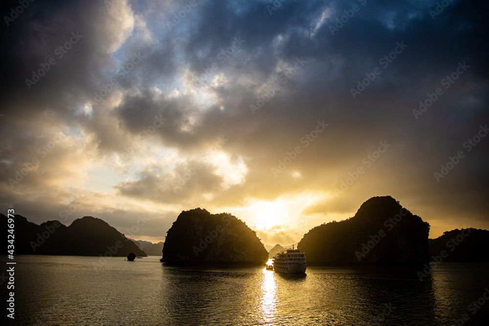 Sunset cruises on Ha Long Bay in Vietnam, Asia