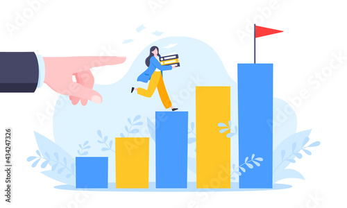 Business mentor helps to improve career and holding stairs steps vector illustration. Mentorship, upskills and self development strategy flat style design business concept.