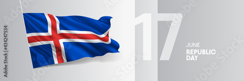 Iceland happy republic day greeting card, banner vector illustration