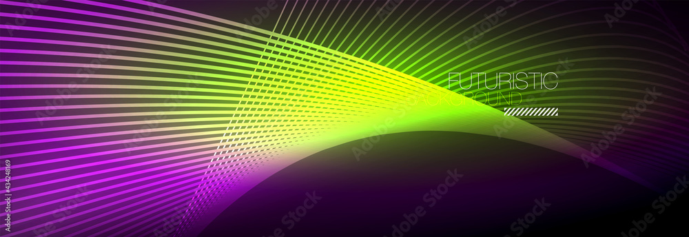 Abstract neon glowing light in the dark with waves. Shiny magic energy and motion concept, vector abstract wallpaper background