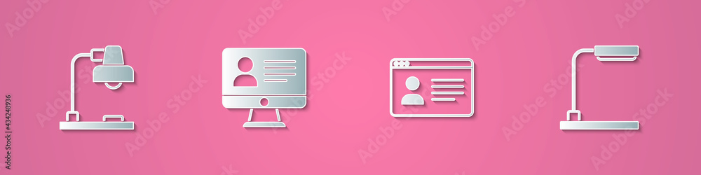Set paper cut Table lamp, Online class, and icon. Paper art style. Vector Set paper cut Table lamp, Online class, and icon. Paper art style. Vector