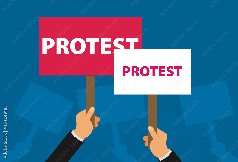 Hand holding protest sign flat illustration Hand holding protest sign flat illustration
