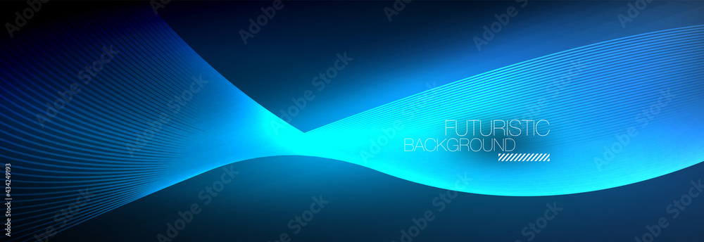 Abstract neon glowing light in the dark with waves. Shiny magic energy and motion concept, vector abstract wallpaper background Abstract neon glowing light in the dark with waves. Shiny magic energy and motion concept, vector abstract wallpaper background