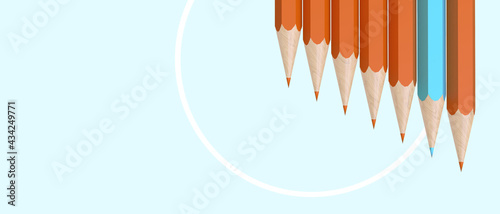 Minimalist template Orange Pencil and Blue Concept on Blue background. business success  Leadership  initiative  strategy. - 3d rendering