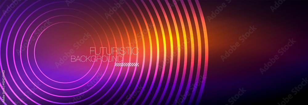 Dark abstract background with glowing neon circles. Trendy layout template for business or technology presentation, internet poster or web brochure cover, wallpaper Dark abstract background with glowing neon circles. Trendy layout template for business or technology presentation, internet poster or web brochure cover, wallpaper