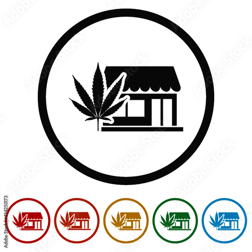 Marijuana and cannabis store ring icon color set