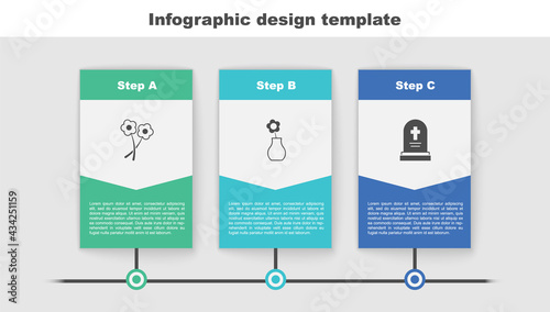 Set Flower, in vase and Grave with tombstone. Business infographic template. Vector