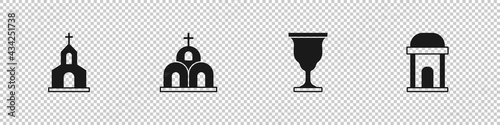 Set Church building, , Christian chalice and Old crypt icon. Vector